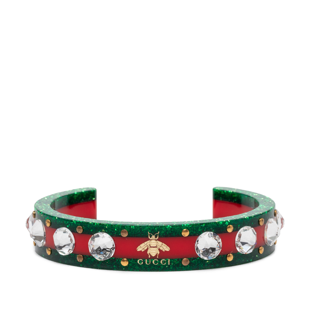 Pre-Loved Gucci Resin and Strass Web Bee Cuff Bracelet